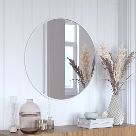 FLASH FURNITURE 30" Round Silver Metal Framed Accent Wall Mirror HFKHD-0GD-CRE8-102315-GG